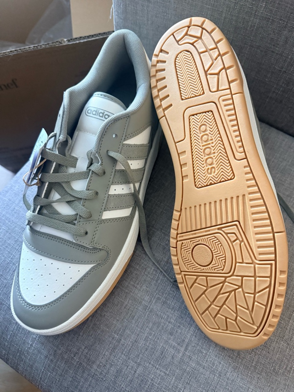 adidas Men's Athletic Sneakers in Light Gray, White & Gum - Picture 3 of 4